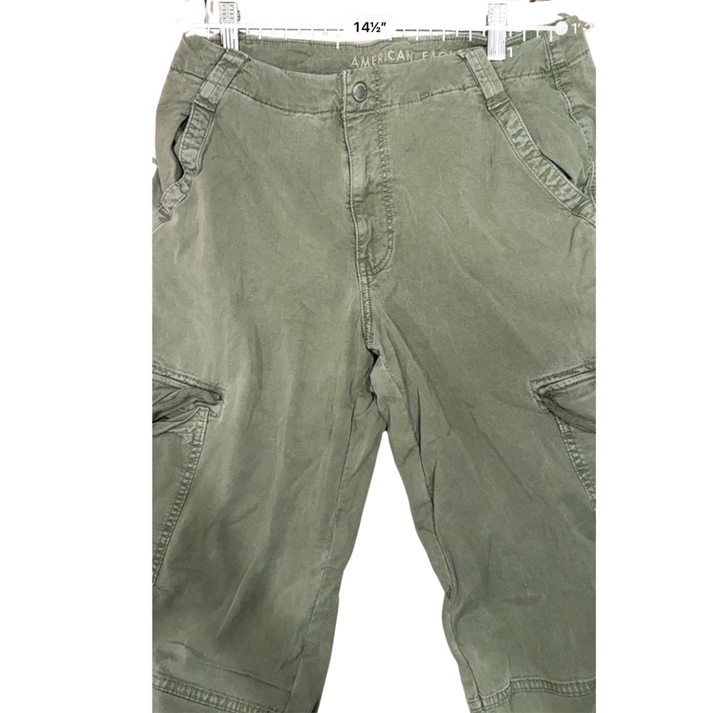 American Eagle Stretch Cargo Pants Womens 6 WIde Leg Strap D Ring Military Cargo - Picture 7 of 10